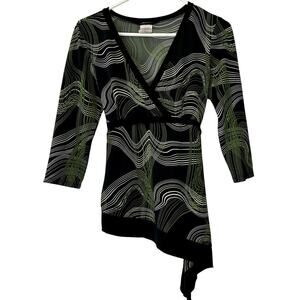 Vintage Maurices Abstract Swirl Asymmetrical Wrap Top Y2K retro